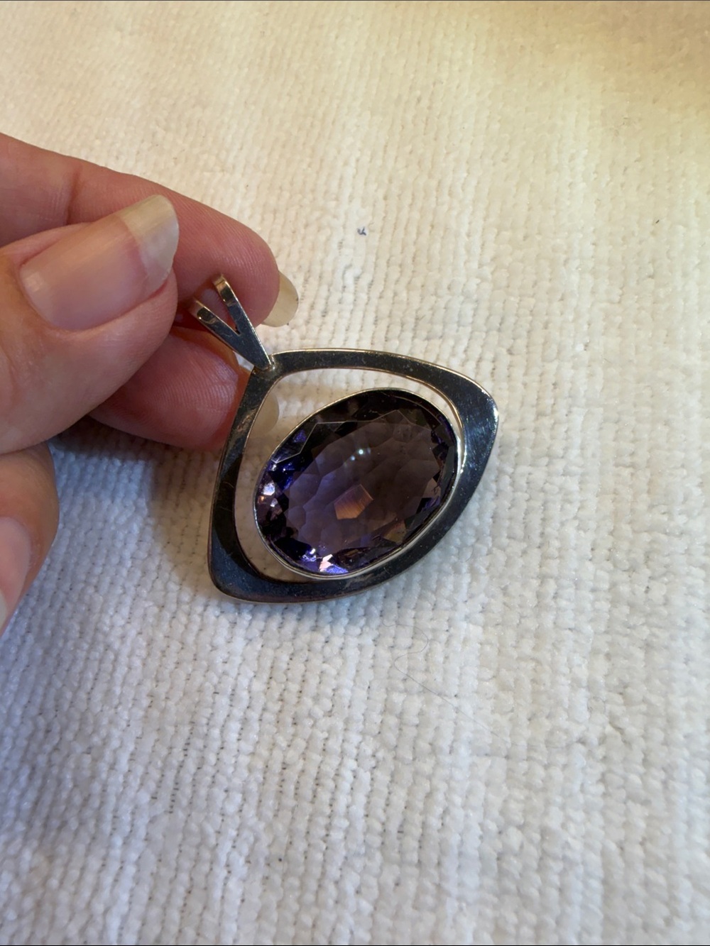Sterling Silver Pendant with Purple Faceted Stone